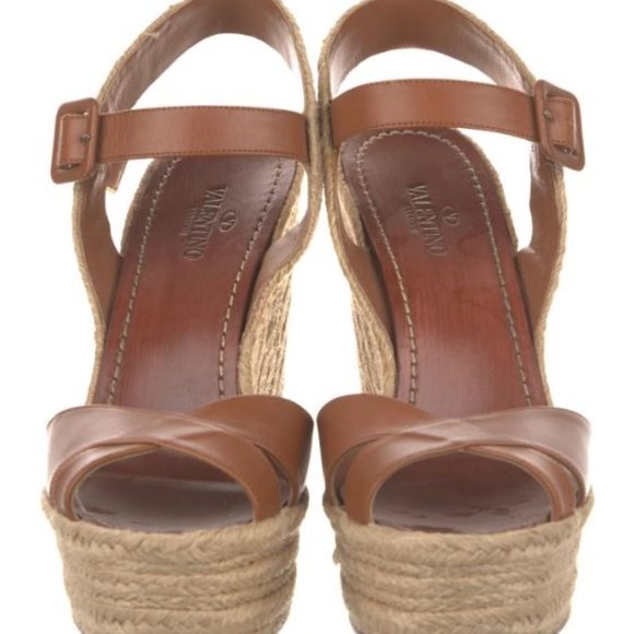 VALENTINO GARAVANI ATELIER Leather Wedge Espadrilles Open Toe Light Brown 40 - Picture 2 of 5